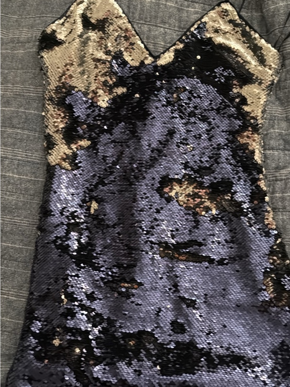 Reversible Sequin Strapless Dress in Navy and Gold